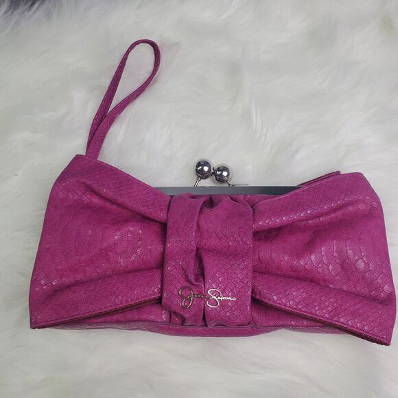 Jessica Simpson Fuchsia Bow Clutch Purse - Picture 1 of 8